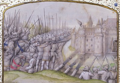 Ms 659 f.271 r. De Slag bij Avray in 1364, 1477 door Master of Mary of Burgundy